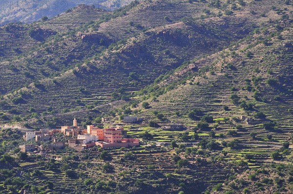 Village surrounded by terraced fields