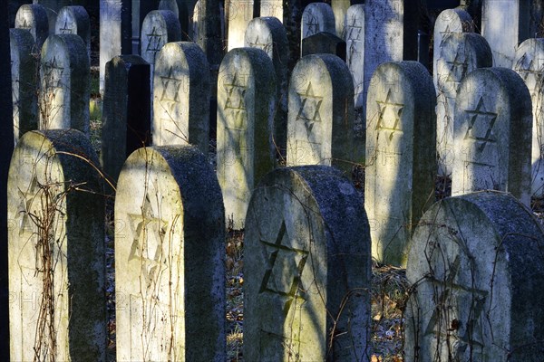 Group of old grave stones with Stars of David