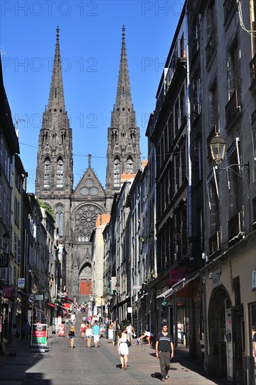 Historic centre with the black facade of the Clermont-Ferrand Cathedral