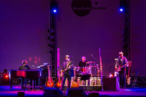 British singer-songwriter Elvis Costello and his band