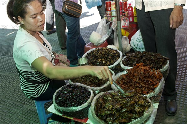 Vending stall for grilled and salted cockroaches as a snack