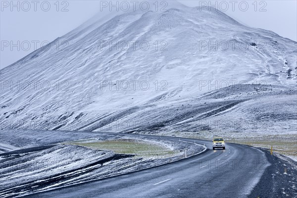 Snow-covered mountains along the ring road to Myvatn