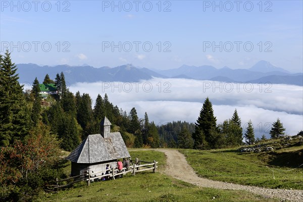 Sacred Heart Chapel on Stie Alm alpine pasture on Brauneck Mountain