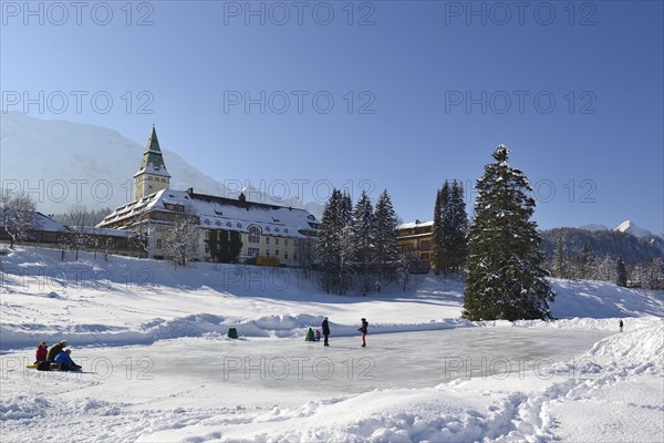 Natural ice rink in front of Schloss Elmau Castle Hotel