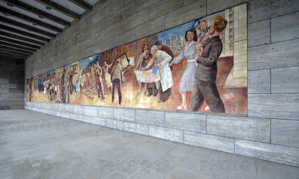 Mural 'Buildung the Republic' made from Meissen porcelain tiles by Max Lingner on the facade of the German Ministry of Finance