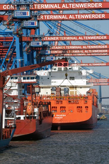 Container ships and feeder vessels at HHLA Container Terminal Altenwerder