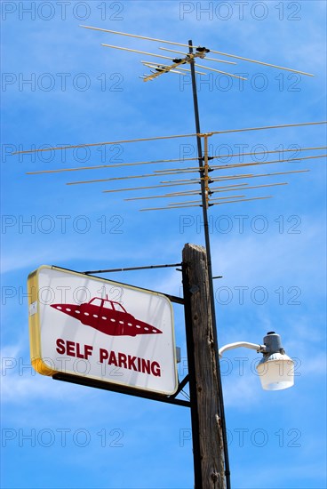 Parking sign for UFOs at the 'Little A'Le'Inn' pub