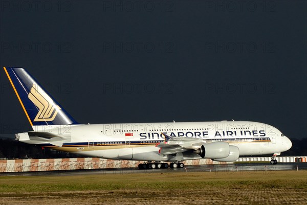 Airbus A380 for 'Singapore Airlines' on the factory airfield of Finkenwerder