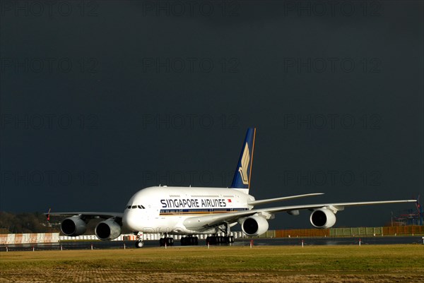 Airbus A380 for 'Singapore Airlines' on the factory airfield of Finkenwerder