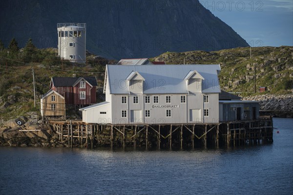 White warehouse by the fjord