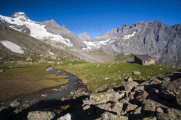 Schmadrihuette mountain hut with Tschingelfirn or Tschingel Glacier