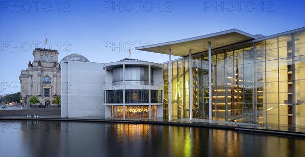 Reichstag Building and Paul Loebe House at the blue hour