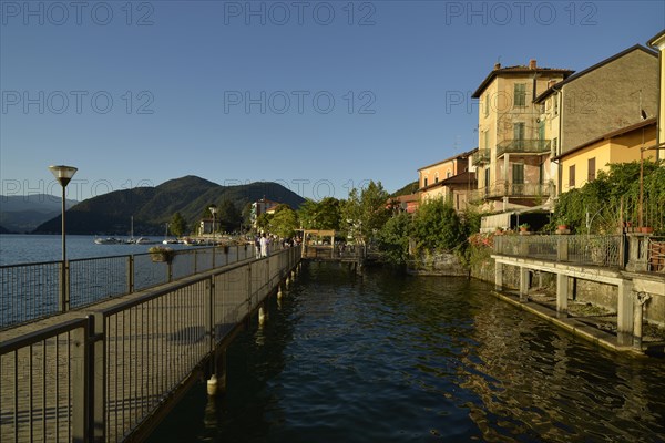 Promenade of Porto Ceresio on Lake Lugano or Lago di Lugano