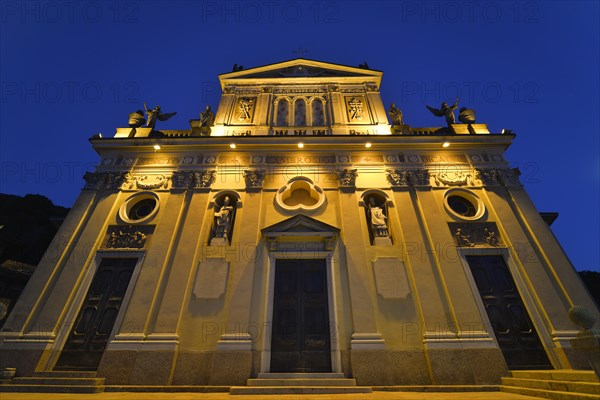 West facade of the Parish Church of Sancto Ambrosio at night