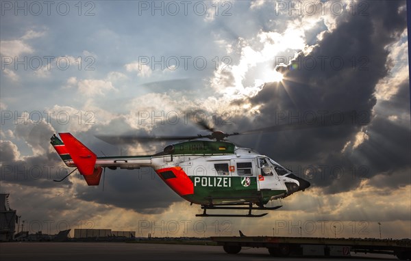 Police helicopter type BK 117 taking off for an operational flight