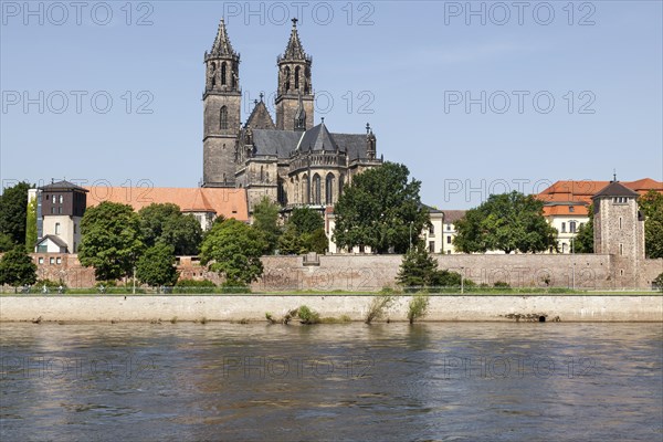 River Elbe with Magdeburg Cathedral and Furstenwall