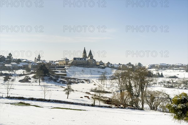 Town of Benevent l'Abbaye on a snowy winter day
