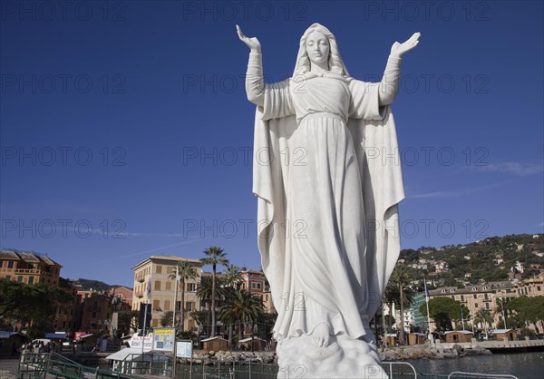 Statue of Madonna in the harbor of Santa Margherita