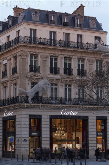 Cartier store on the Avenue des Champs Elysees in the evening