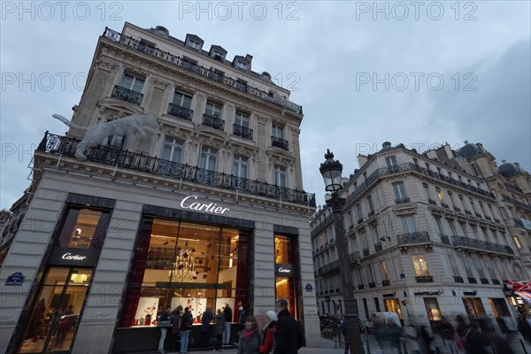 Cartier store on the Avenue des Champs Elysees in the evening