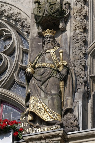Sculpture of Charlemagne on the facade of the Town Hall