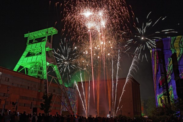 Fireworks over the disused coal mine of Zeche Ewald Colliery during ExtraSchicht