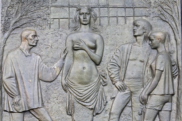 Bronze relief depicting the founding of Marienbad