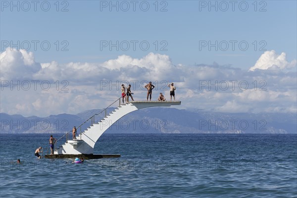 Free-standing diving platform in the sea