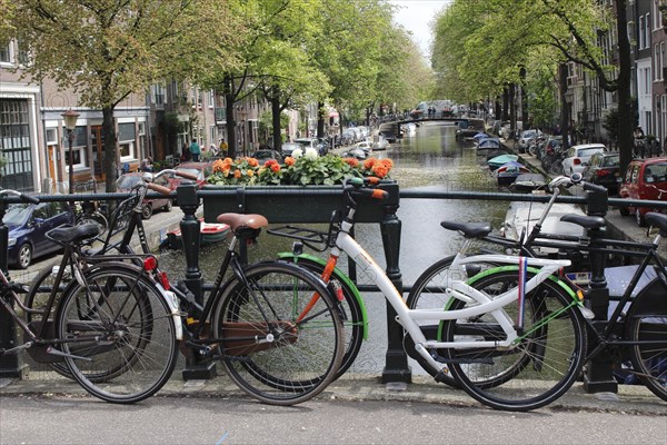 Bikes on a bridge over canal