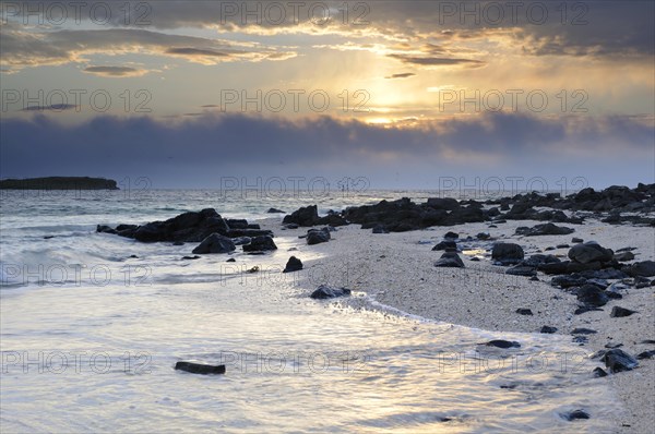 Coastal landscape with rocks and shellbearing limestone in the evening light