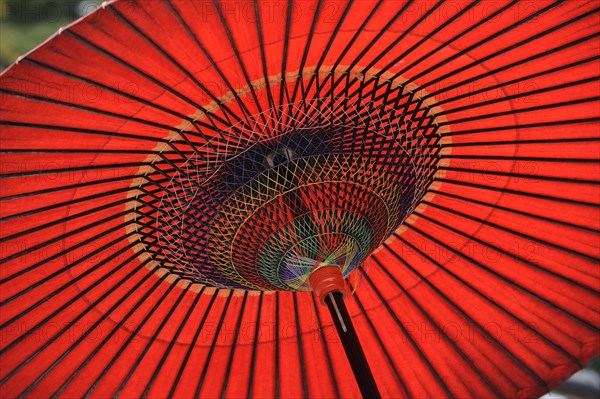 Underside of a spanned Japanese oiled paper umbrella