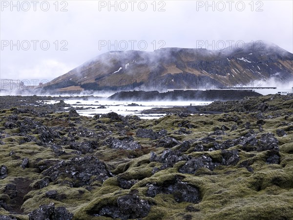 Blue Lagoon' with moss-covered lava fields