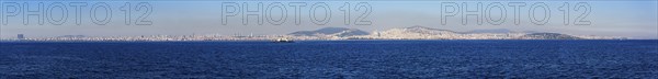 Panoramic view from the Marmara Sea with the Asian side of Istanbul