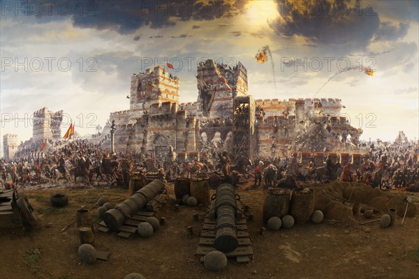 Painting of the conquest of Constantinople in 1453 by the Ottomans under Sultan Fatih Sultan Mehmed