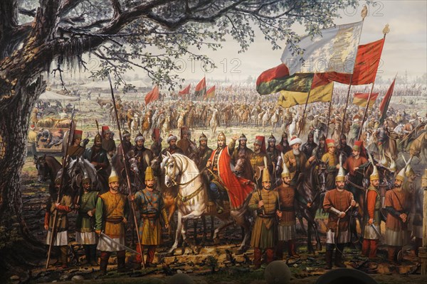 Painting of the conquest of Constantinople in 1453 by the Ottomans under Sultan Fatih Sultan Mehmed