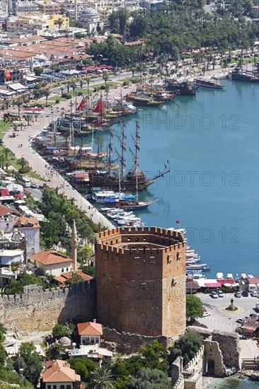 Historic town centre of Alanya with the port and Kizil Kule or Red Tower