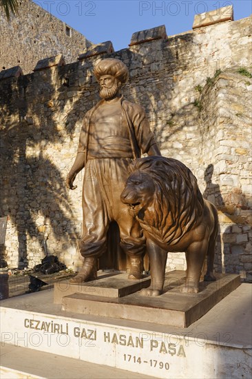 Monument to Cezayirli Gazi Hasan Pasa in front of the Cesme Fortress