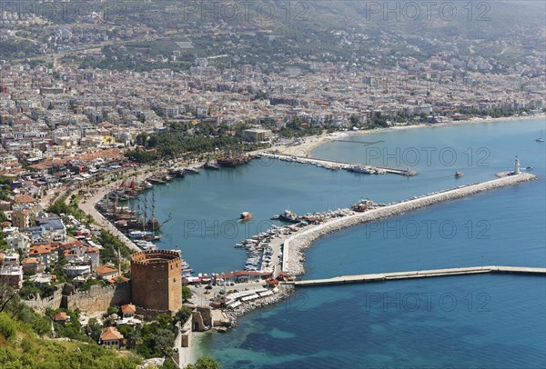 Historic town centre of Alanya with the port and Kizil Kule or Red Tower