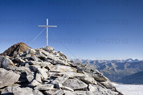 Summit cross on Fernerkoepfl Mountain in the Rieserferner Group of Puster Valley