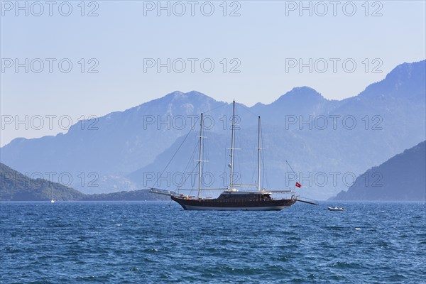 Three-master wth the Bozburun Peninsula at back