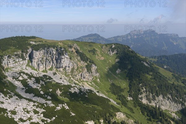 View from Geigelstein Mountain towards Kampenwand Mountain