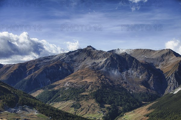 View of the valley Val Federia with Mt Piz Cassana