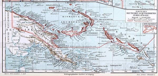 Map of the former German protectorate in the South Pacific
