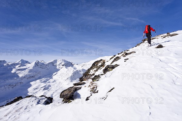 Cross-country skier ascending the Kalfanwand Mountain