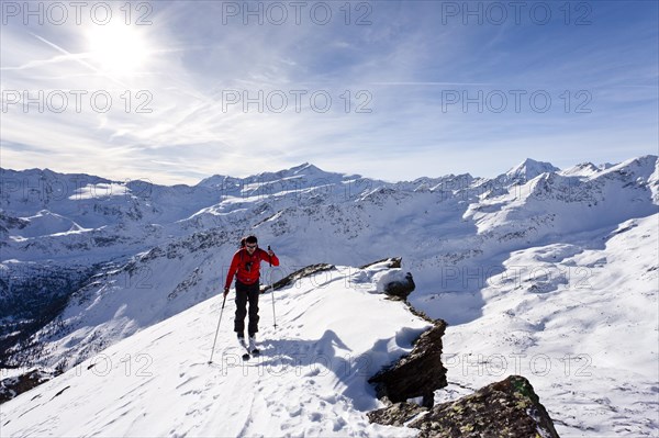 Cross-country skier ascending the Kalfanwand Mountain