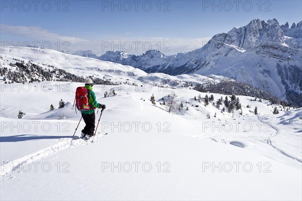 Cross country skier descending Juribrutto Mountain