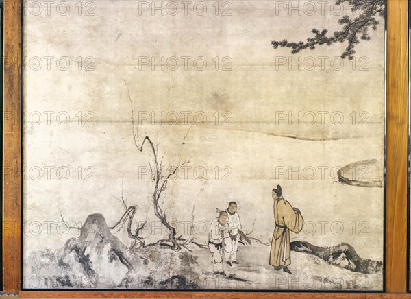 Paintings by Japanese scholars on a paper wall