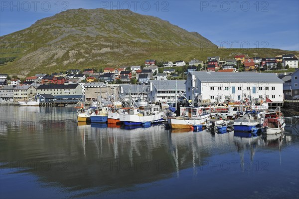Boats and small ships in the harbour of Honningsvag