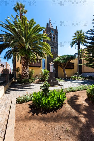 Church of San Augustin with the San Cristobal gardens in the Plaza de la Conception in the historic old town of San Cristobal de La Laguna