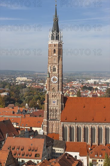 View from Burg Trausnitz Castle over the historic city centre of Landshut with the Parish Church of St. Martin